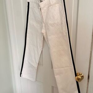 Chanel White Quilted denim Pants with Black Stripe cropped